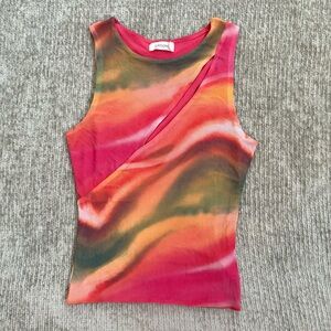 Glassons Y2K Mesh Swirl Print Cutout Tank Top‎ Multicolor Sleeveless Small
